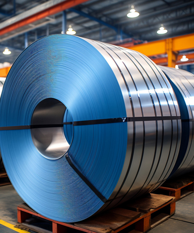 Coils of steel material, showcasing DELTA CAINA's high-quality raw materials used in manufacturing premium furniture hardware components.